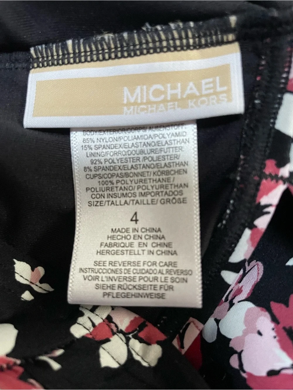 Michael Kors Black Floral Cutout One-Piece Swimsuit with Pink Accents